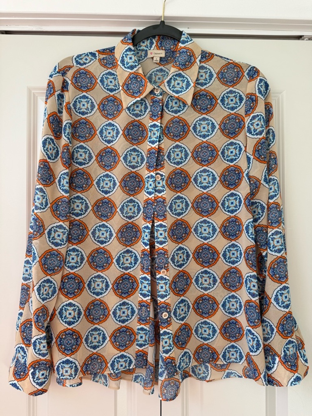 Daniel Cremieux Medallion Print Button-Up in Blue & Tan with Orange Accents
